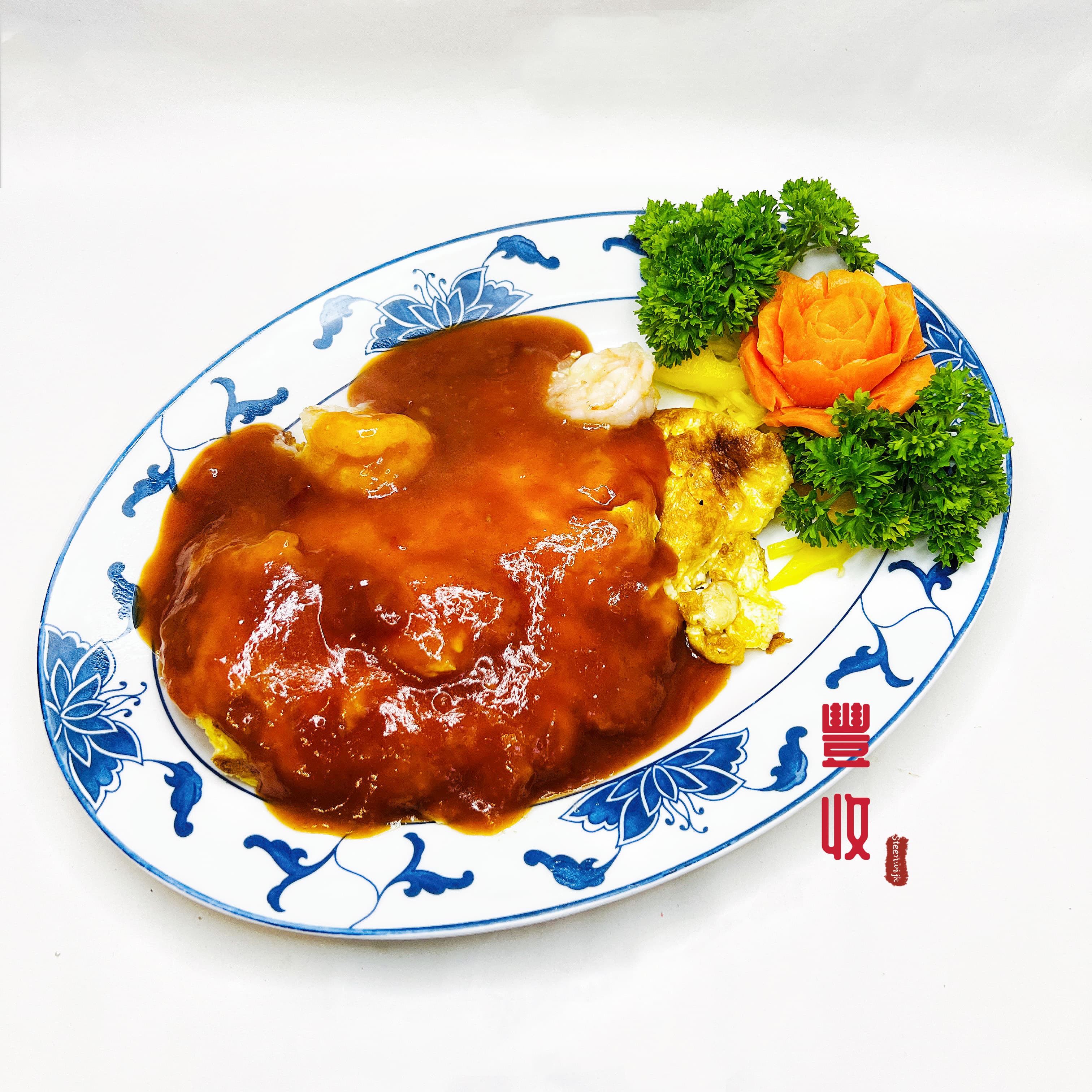 Foe Yong Hai met garnalen